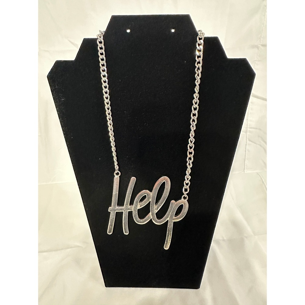 Trivmph Silver Help Script Statement Necklace Curb Chain NN53501-002 NEW